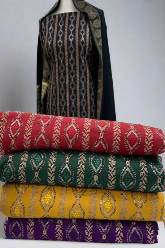 1208 Unstitched Ladies Embroidered Alpine 3pc Warm Fashion Suit