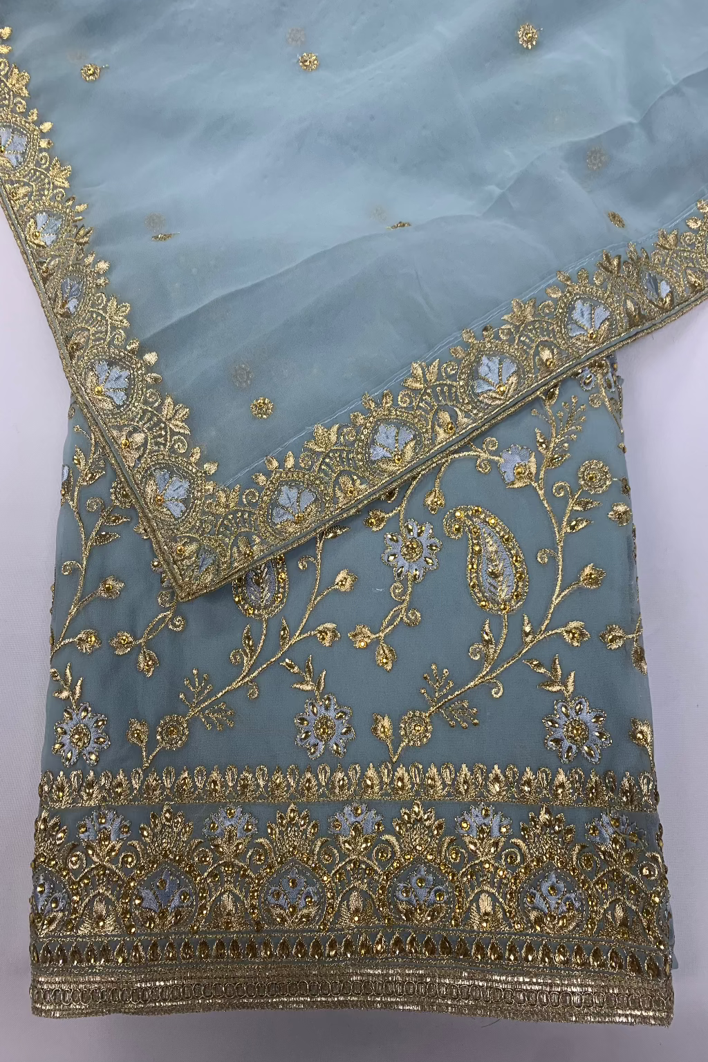 5762 Unstitched Ladies Lurex Embroidery Georgette 4pc Suit