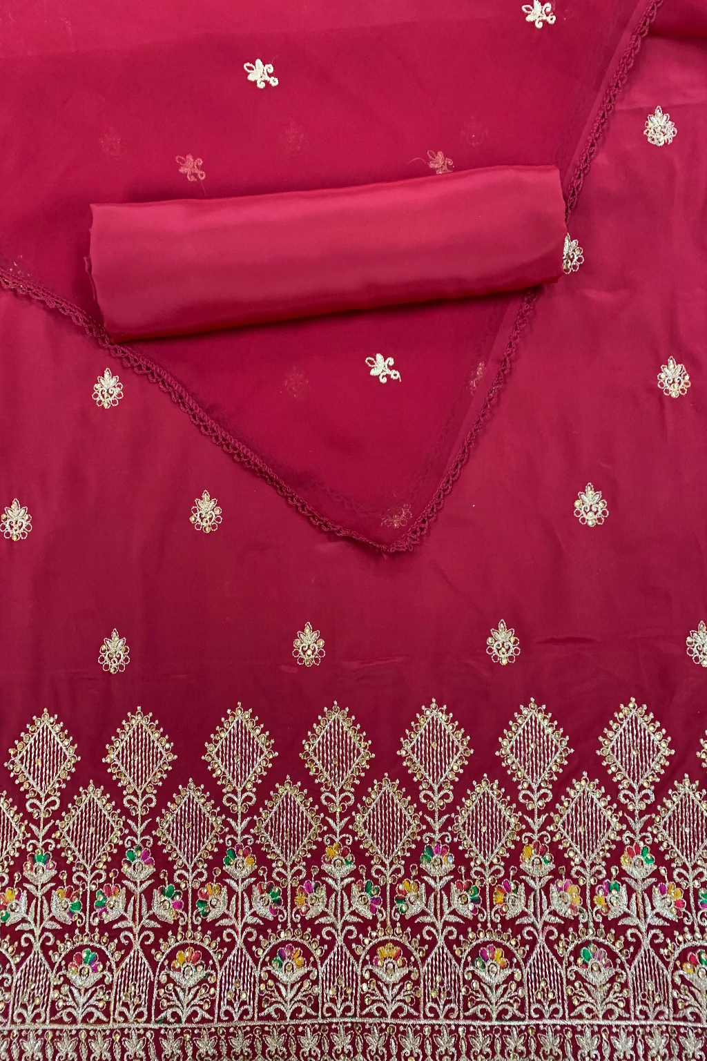 9497 Unstitched Ladies Embroidered Crepe 3pc Suit