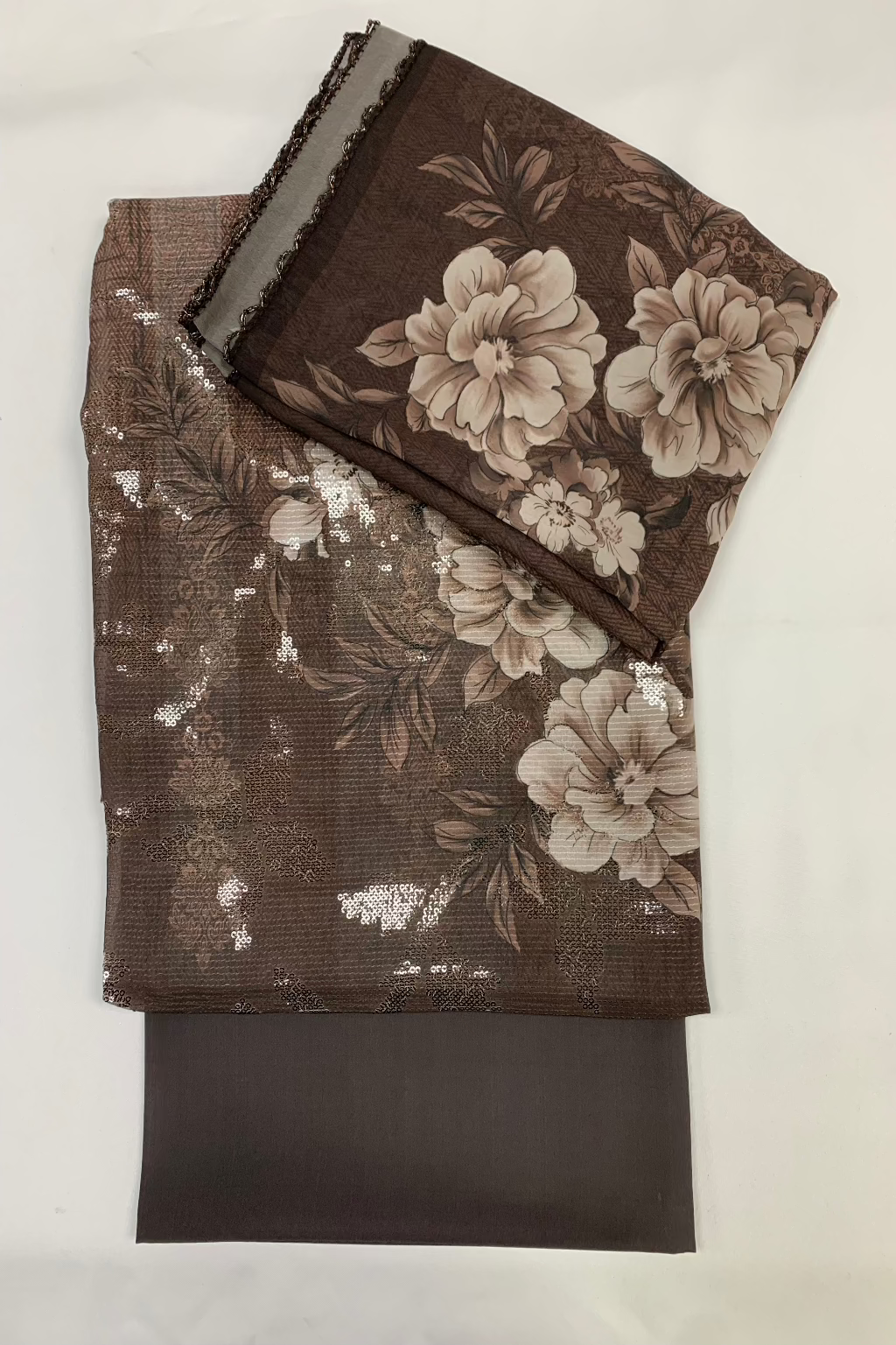 156 Unstitched Ladies Flowers Printed Sequin 3pc Suit