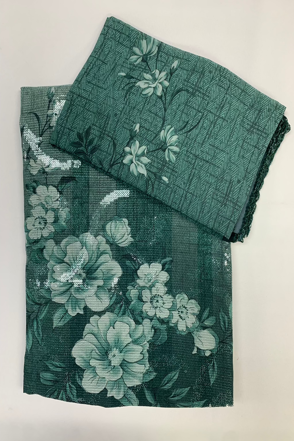 156 Unstitched Ladies Flowers Printed Sequin 3pc Suit