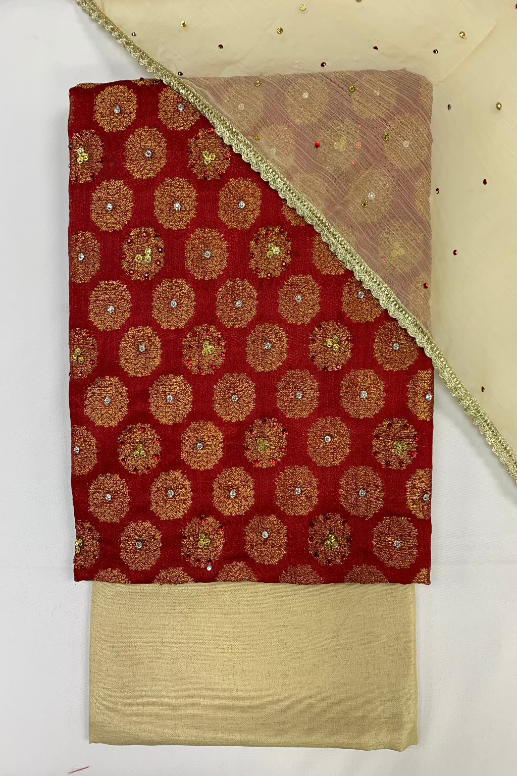D23 Ladies Banarsi Jacquard Printed 3pc Unstitched Suit