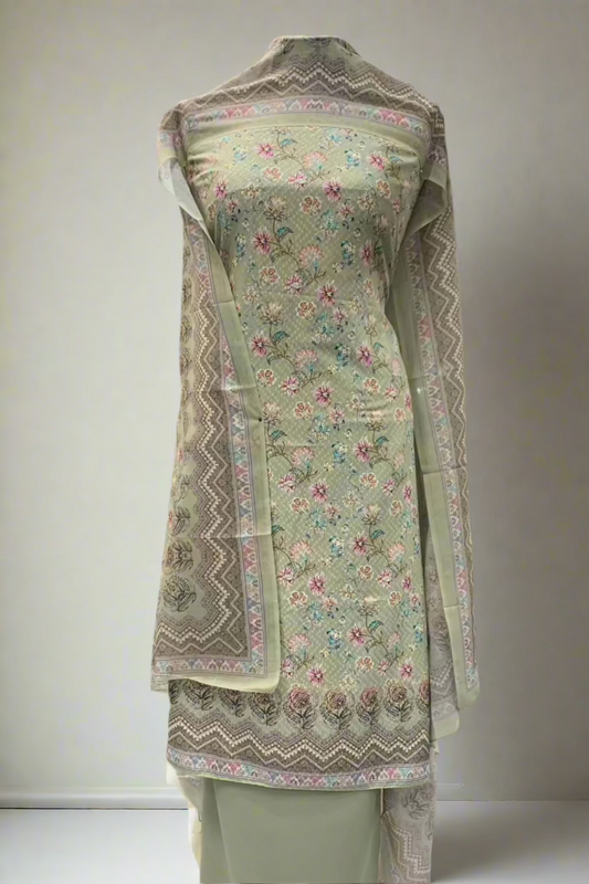 114 Floral Printed Cotton 3pc Unstitched Suit