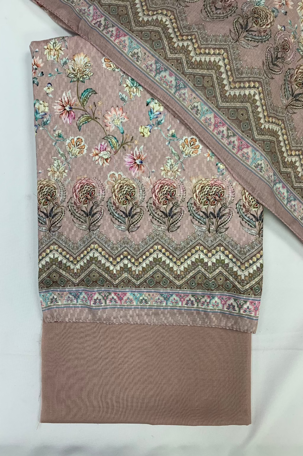 114 Floral Printed Cotton 3pc Unstitched Suit