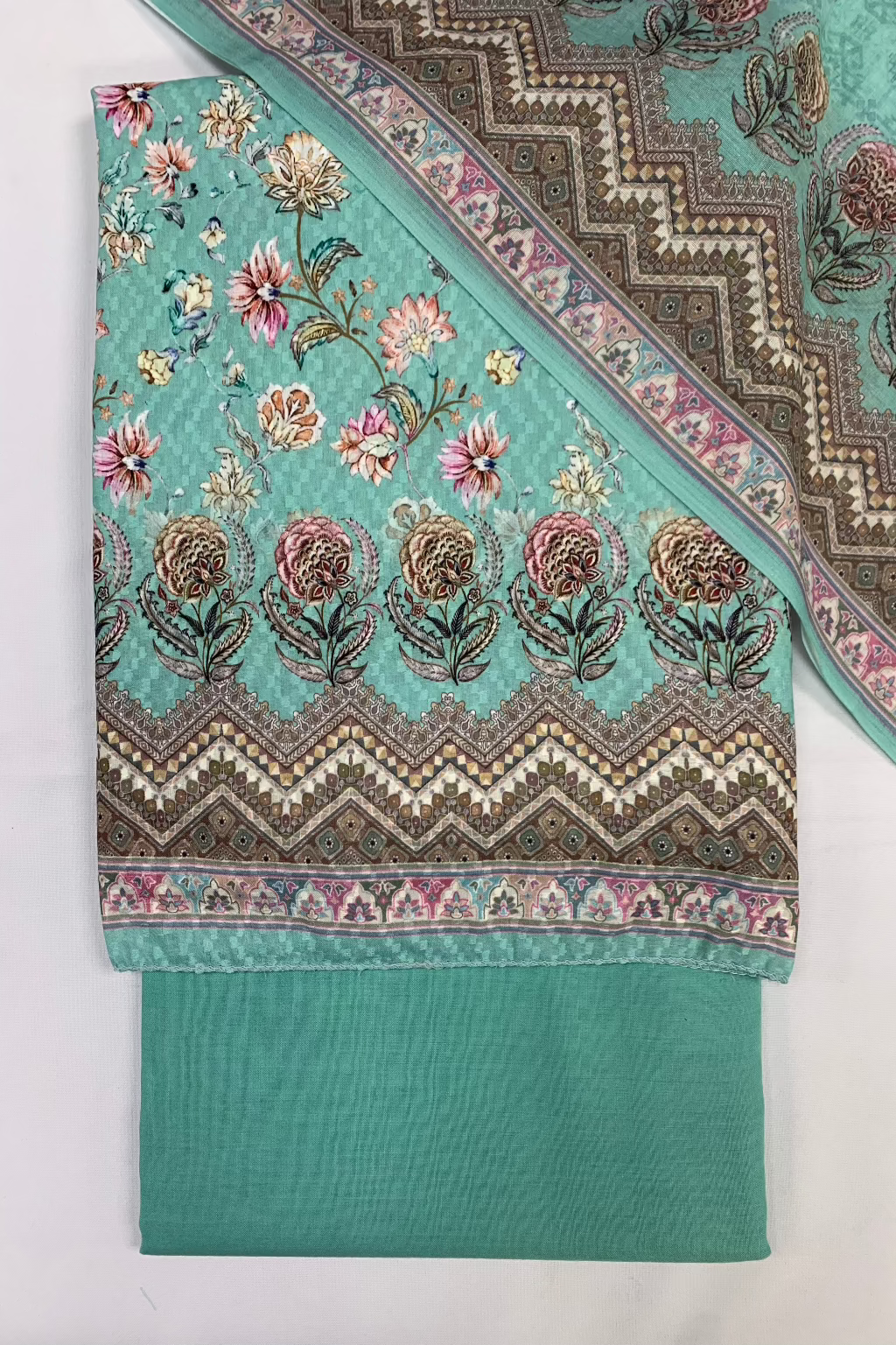 114 Floral Printed Cotton 3pc Unstitched Suit
