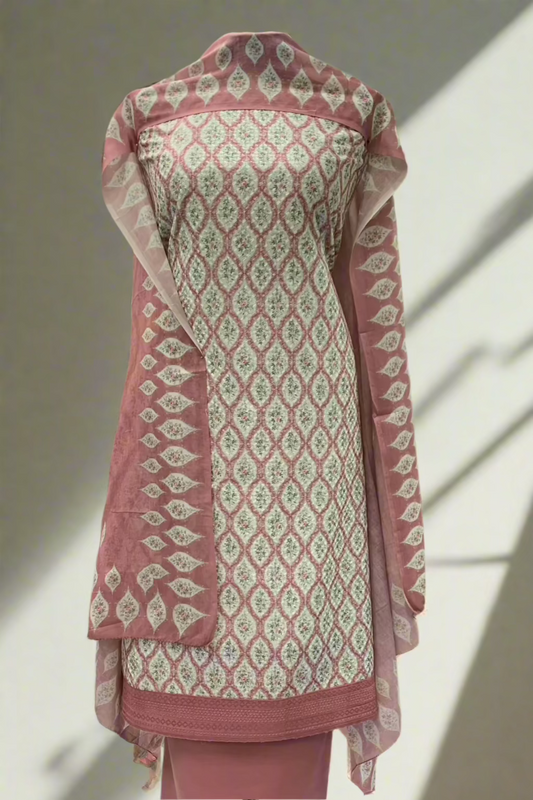 134 Vintage Floral Printed Cotton 3pc Unstitched Suit