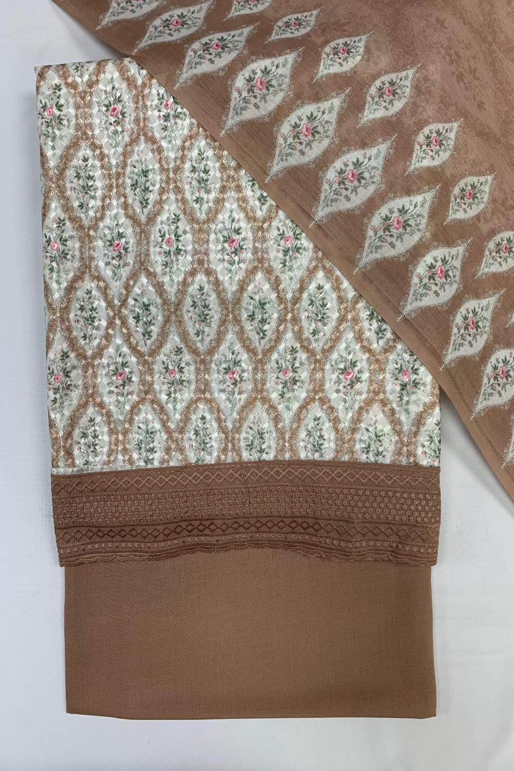134 Vintage Floral Printed Cotton 3pc Unstitched Suit