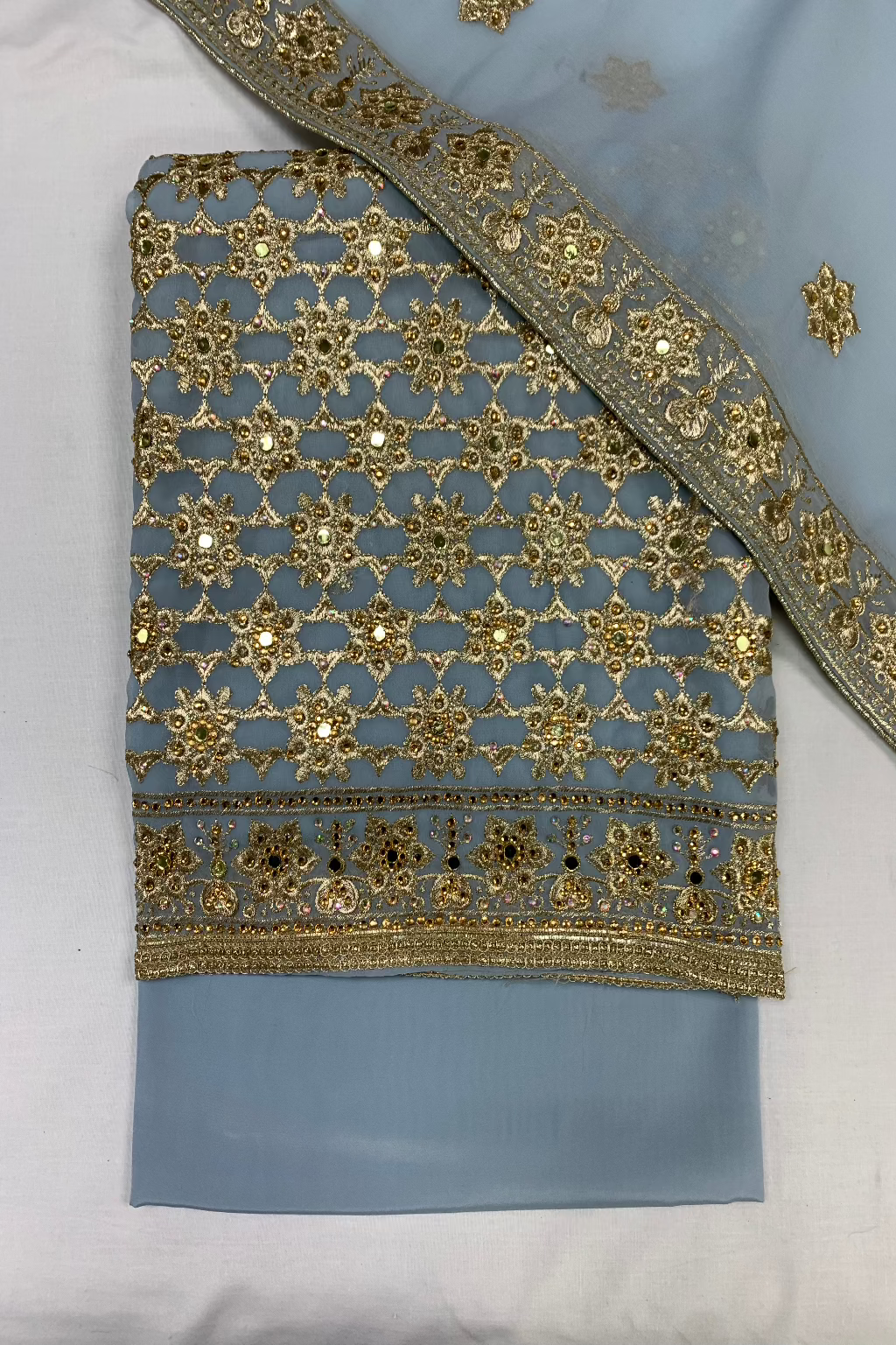 5578 Floral Gold Embroidery Georgette 4pc Unstitched Suit