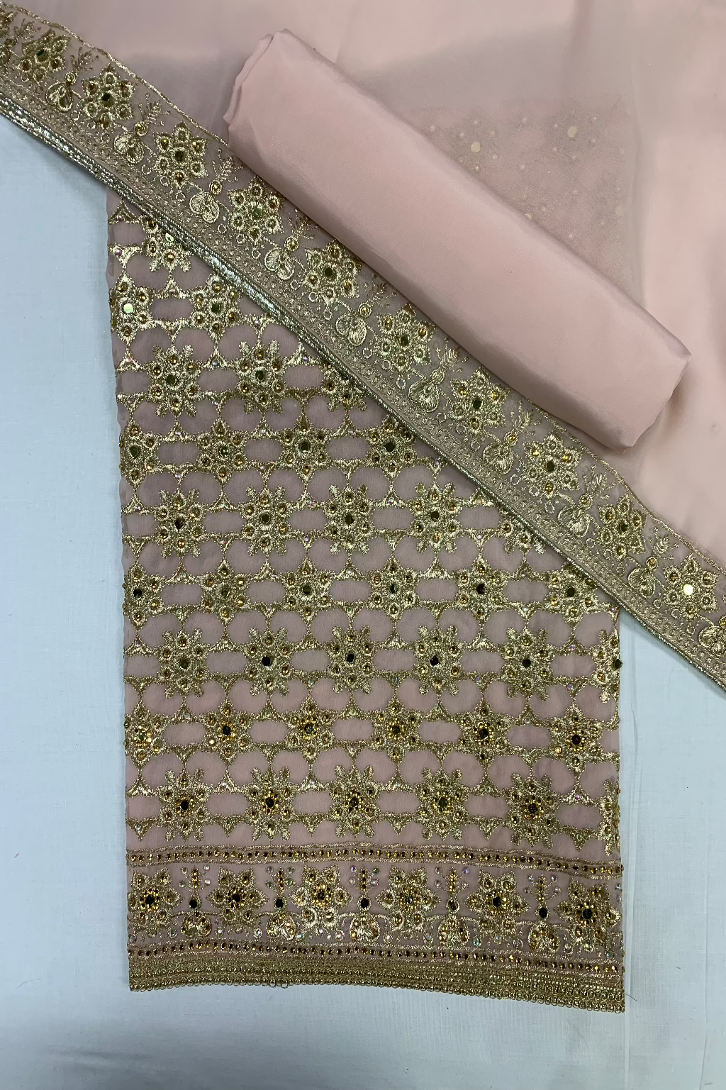 5578 Floral Gold Embroidery Georgette 4pc Unstitched Suit