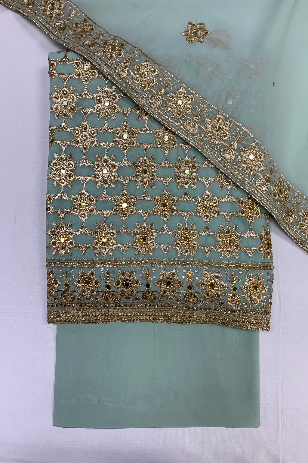 5578 Floral Gold Embroidery Georgette 4pc Unstitched Suit