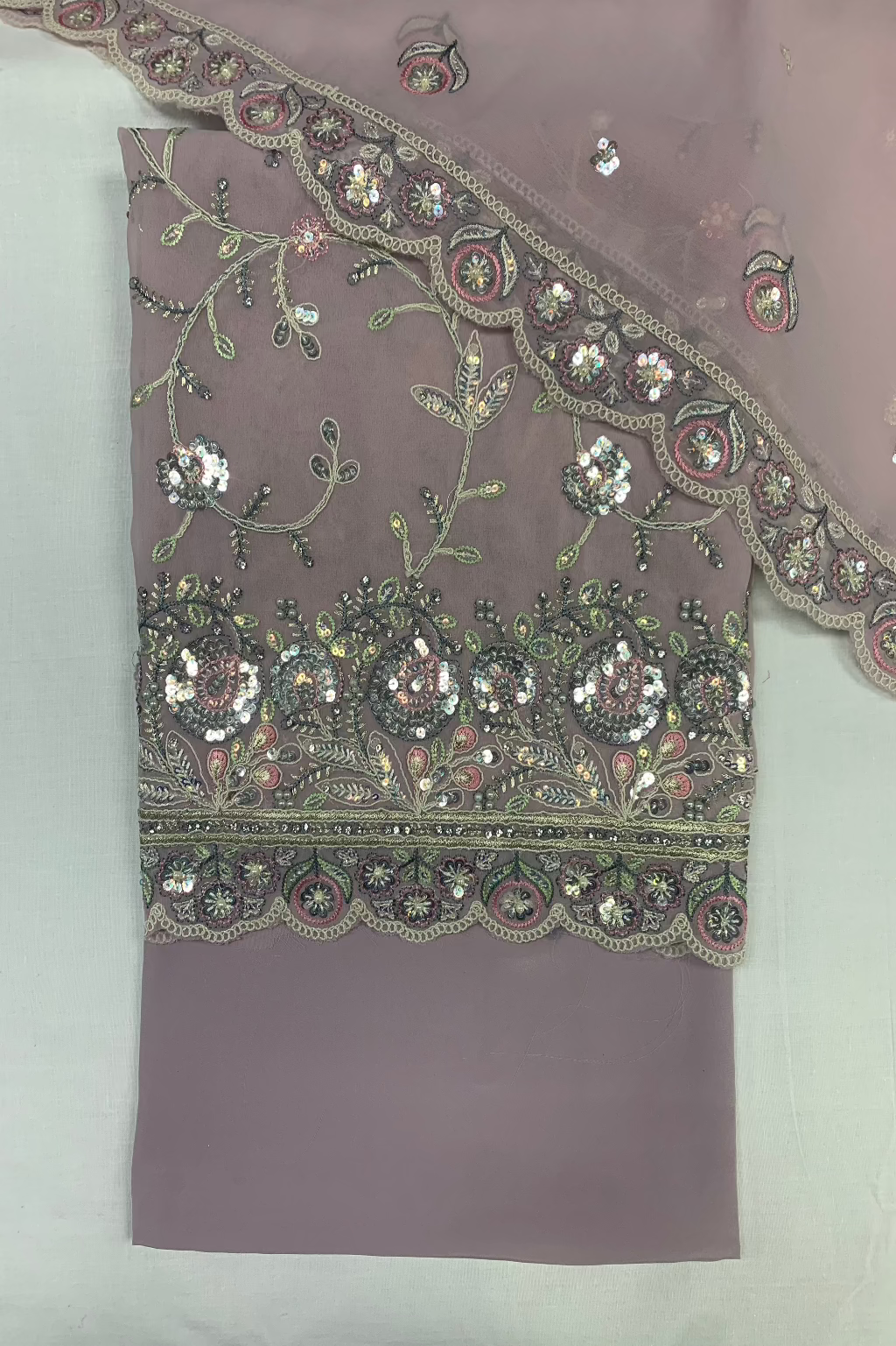 5643 Floral Embroidery Sequin Chiffon 4pc Unstitched Suit