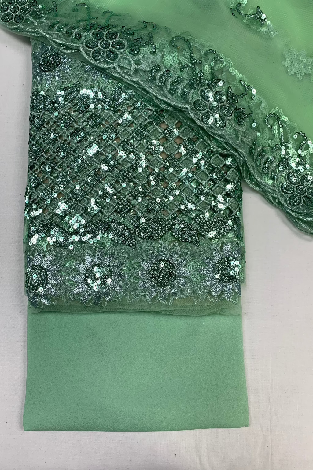 D26 Floral Sequin Embroidery Net 4pc Unstitched Suit