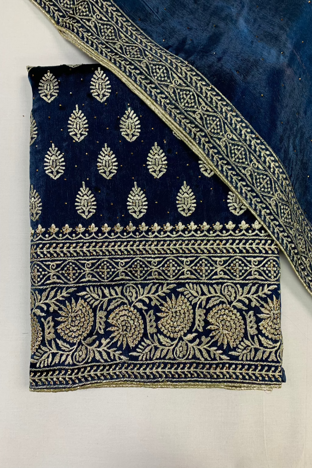 5778 Floral Gold Embroidery Shimmer 4pc Unstitched Suit
