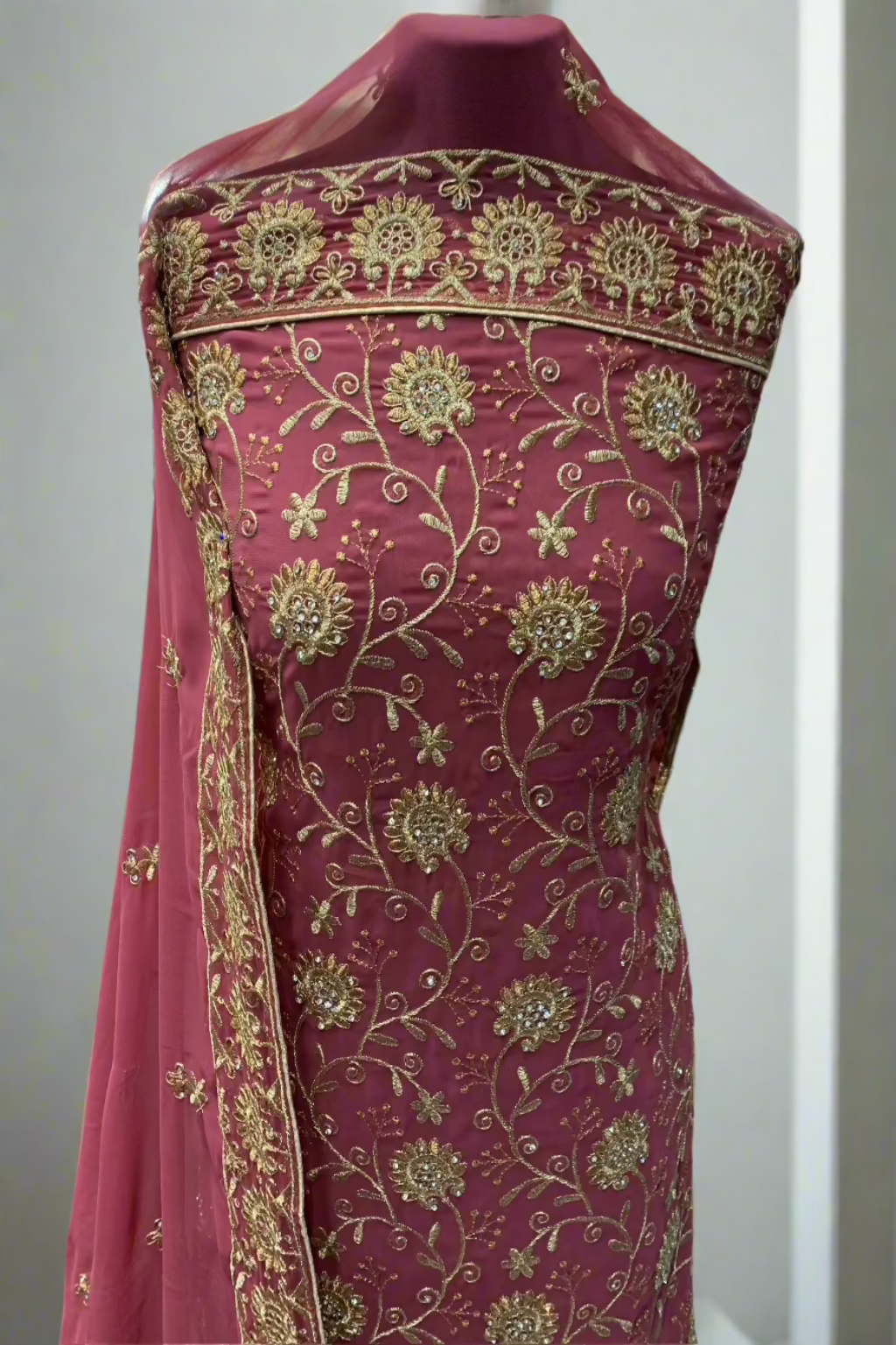 167 Gold Embroidery Georgette 4pc Unstitched Suit