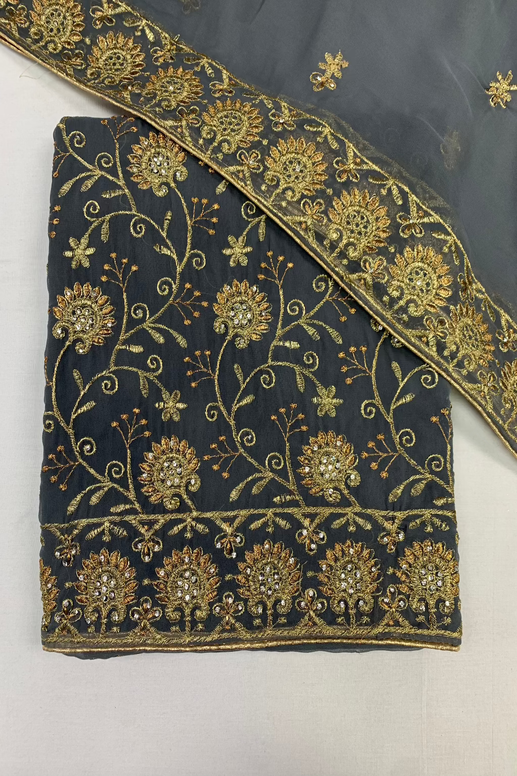 167 Gold Embroidery Georgette 4pc Unstitched Suit