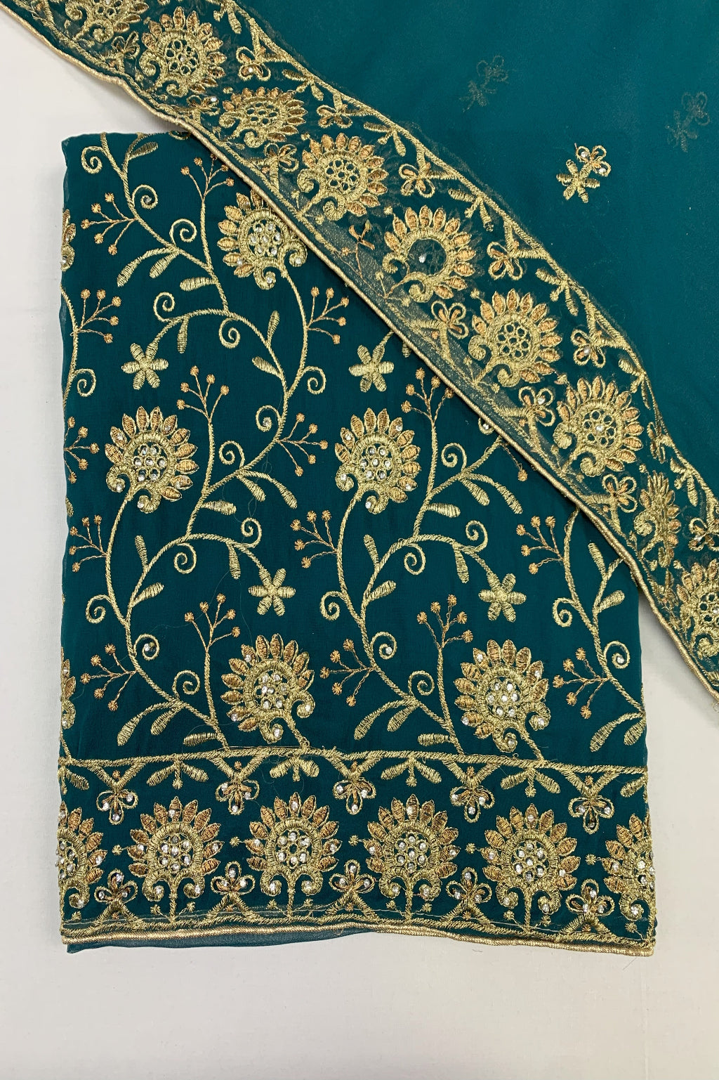 167 Gold Embroidery Georgette 4pc Unstitched Suit