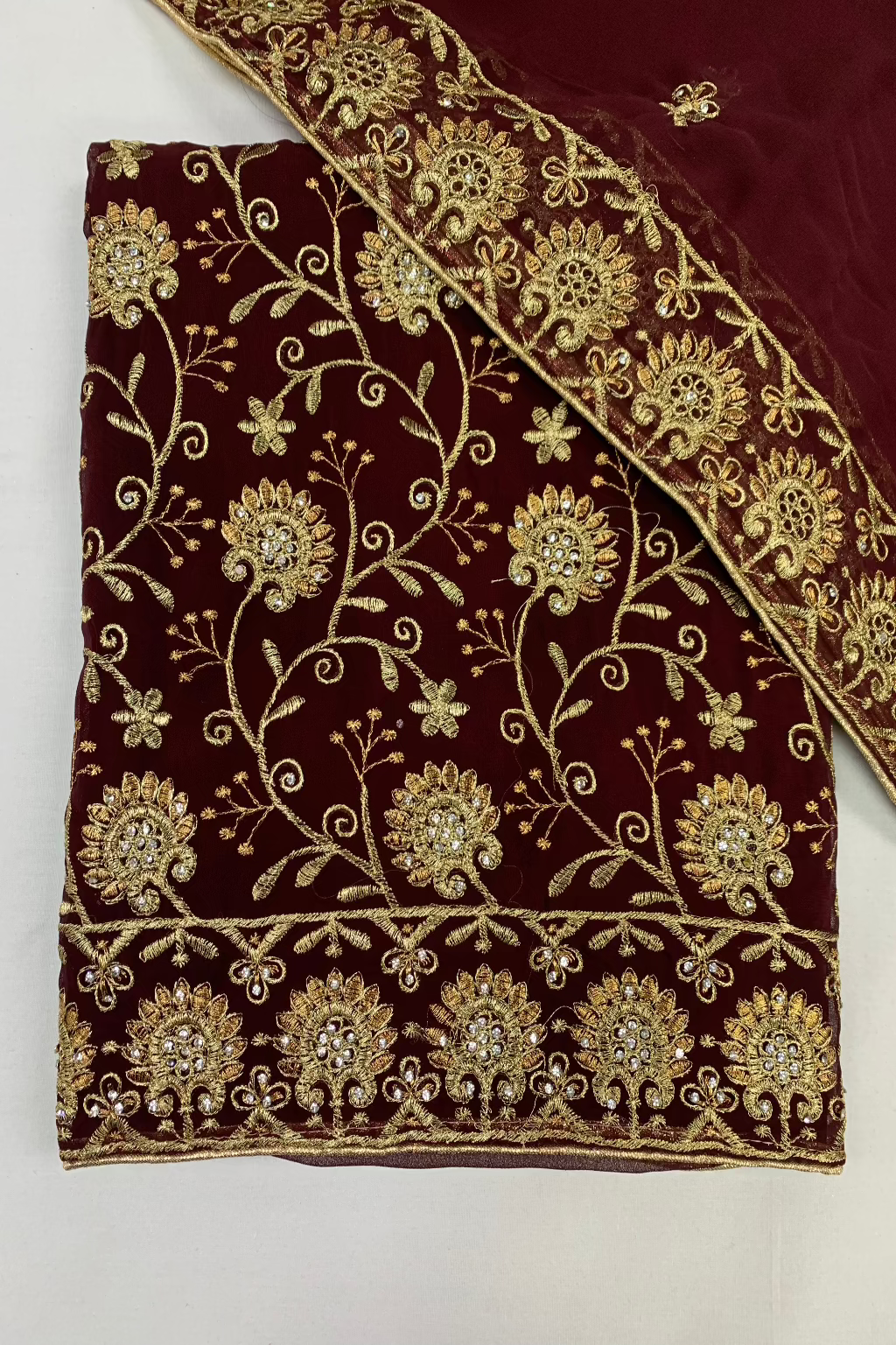 167 Gold Embroidery Georgette 4pc Unstitched Suit