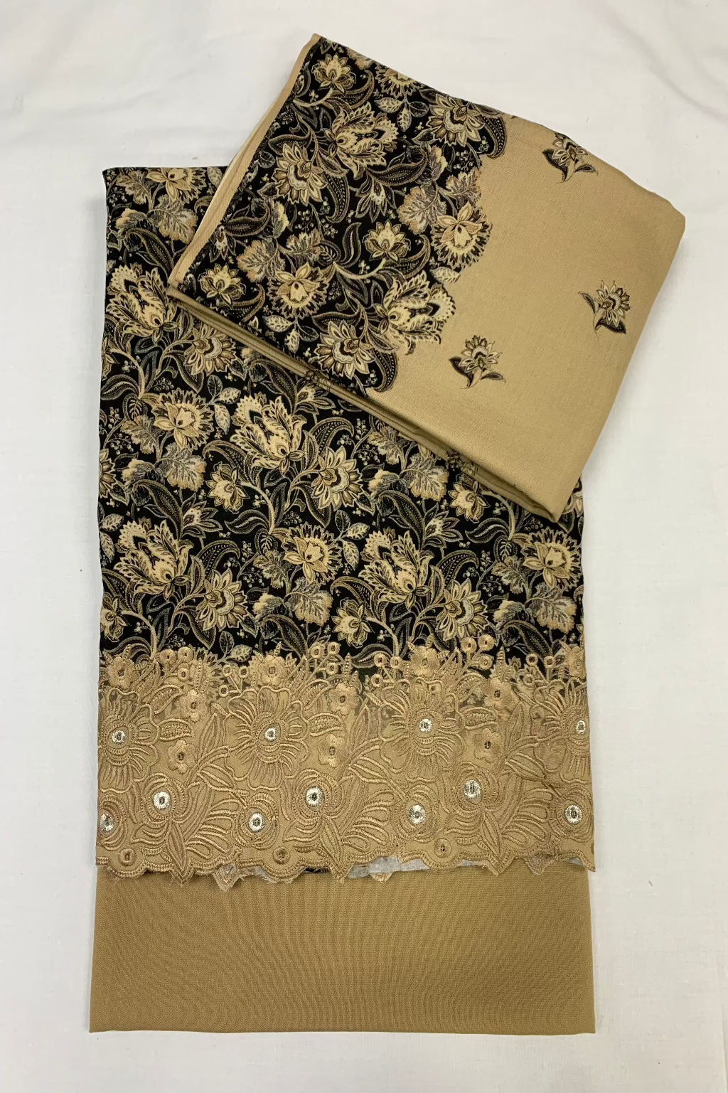 141 Floral Print Alpine 3pc Warm Unstitched Suit with Embroidered Border