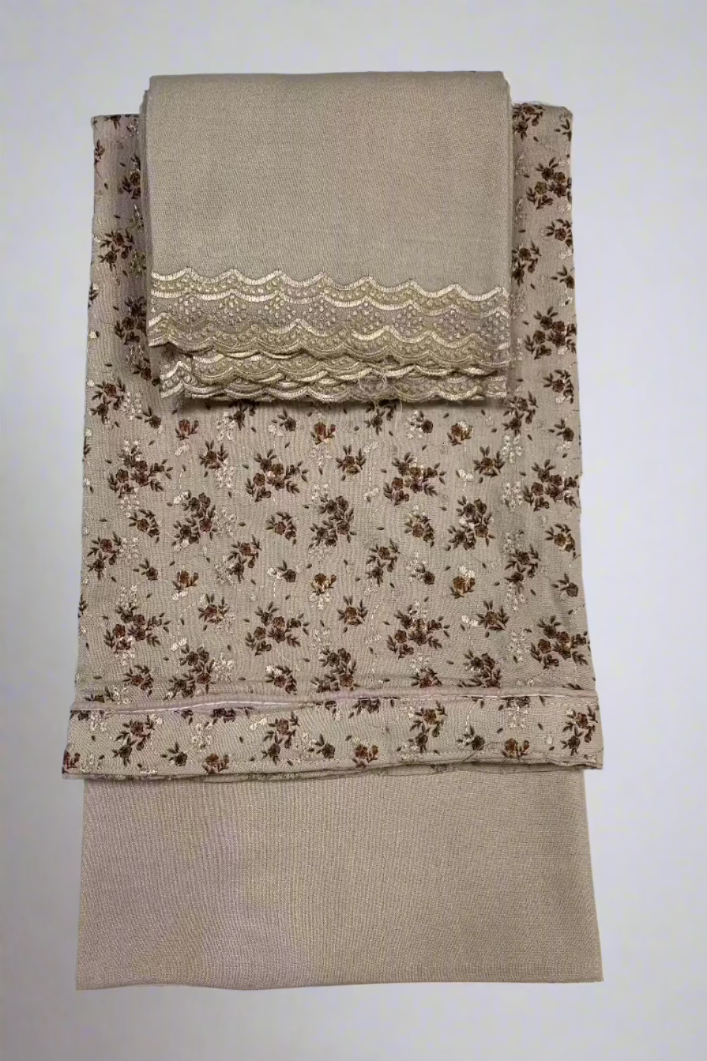 182 Floral Print Alpine 3pc Warm Unstitched Suit with Border