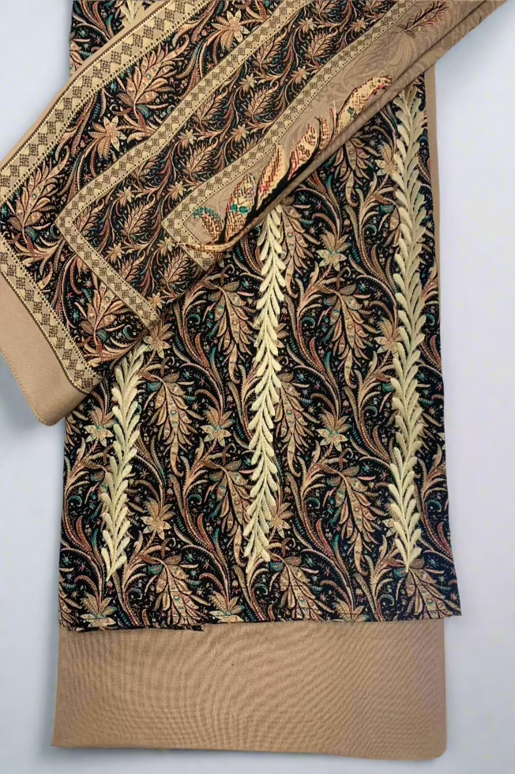 153 Leaf Print Embroidered Alpine 3pc Warm Unstitched Suit