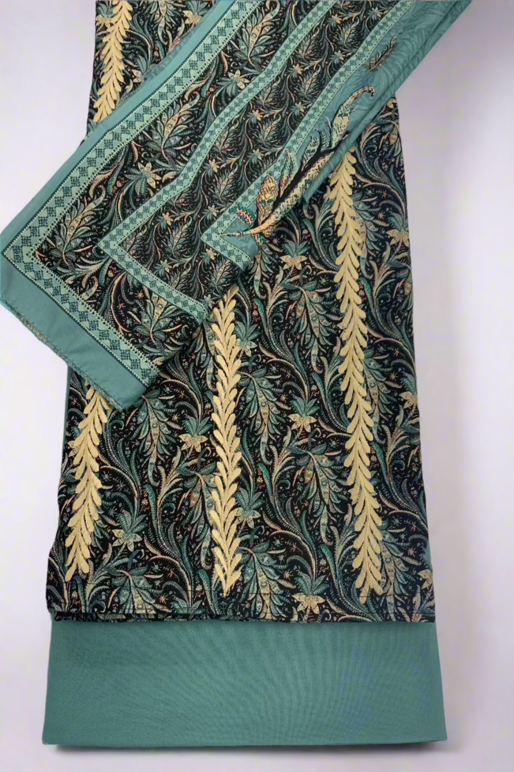 153 Leaf Print Embroidered Alpine 3pc Warm Unstitched Suit