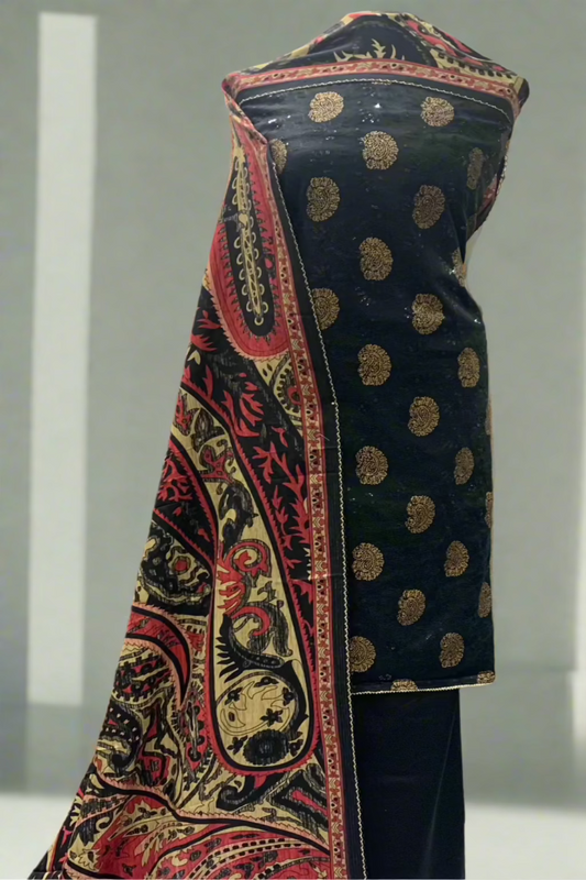 1265 Paisley Print Sequin Alpine 3pc Warm Unstitched Suit