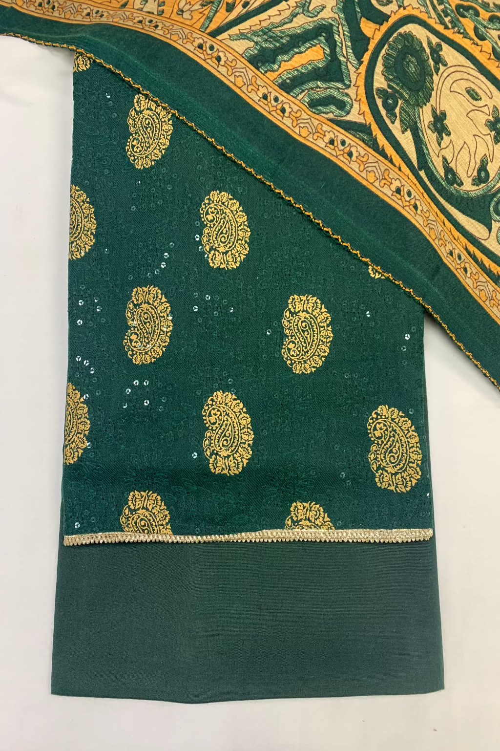 1265 Paisley Print Sequin Alpine 3pc Warm Unstitched Suit