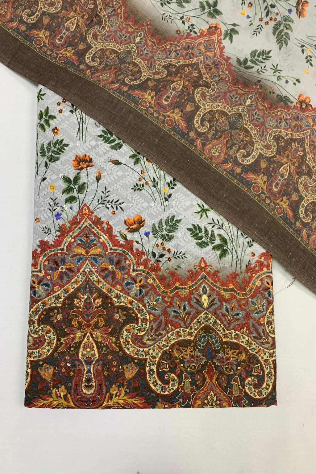 9440 Floral Printed Cotton 3pc Unstitched Suit with Embroidery