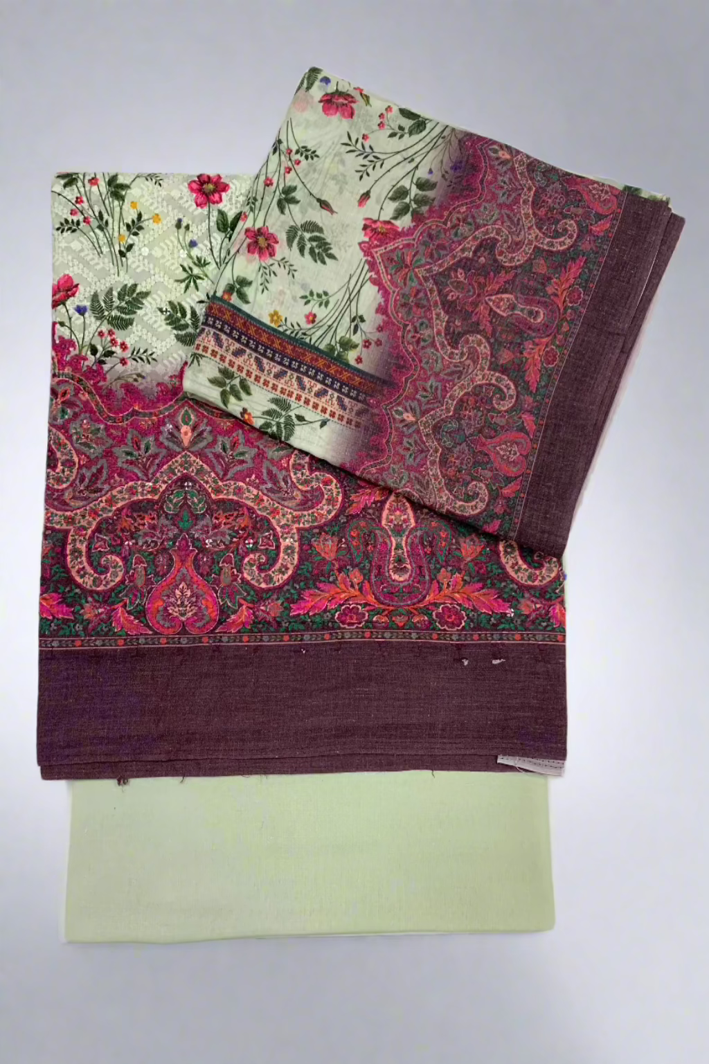 9440 Floral Printed Cotton 3pc Unstitched Suit with Embroidery