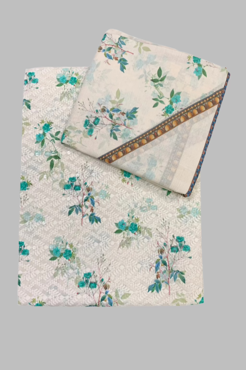 9466 Floral Print Embroidery Cotton 3pc Unstitched Suit