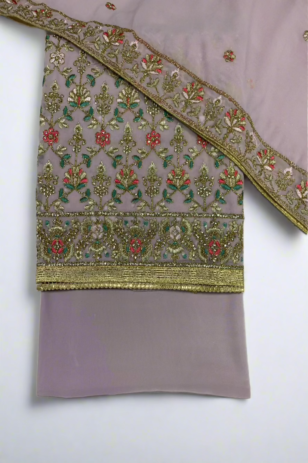 5688 Gold Embroidery Georgette 4pc Unstitched Fancy Suit
