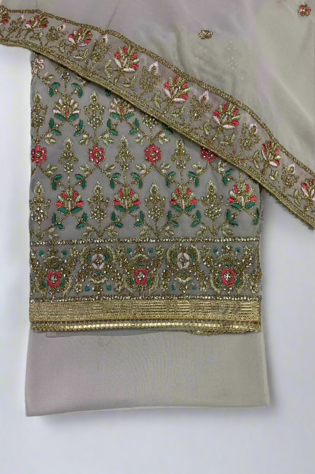 5688 Gold Embroidery Georgette 4pc Unstitched Fancy Suit