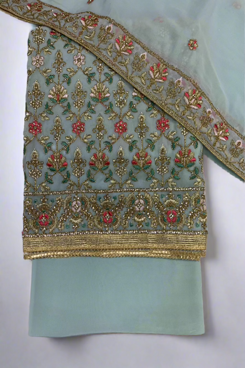 5688 Gold Embroidery Georgette 4pc Unstitched Fancy Suit