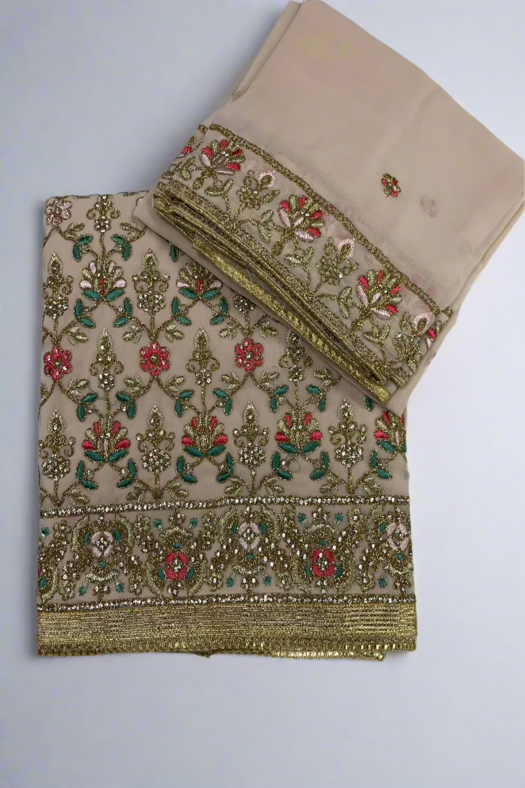 5688 Gold Embroidery Georgette 4pc Unstitched Fancy Suit