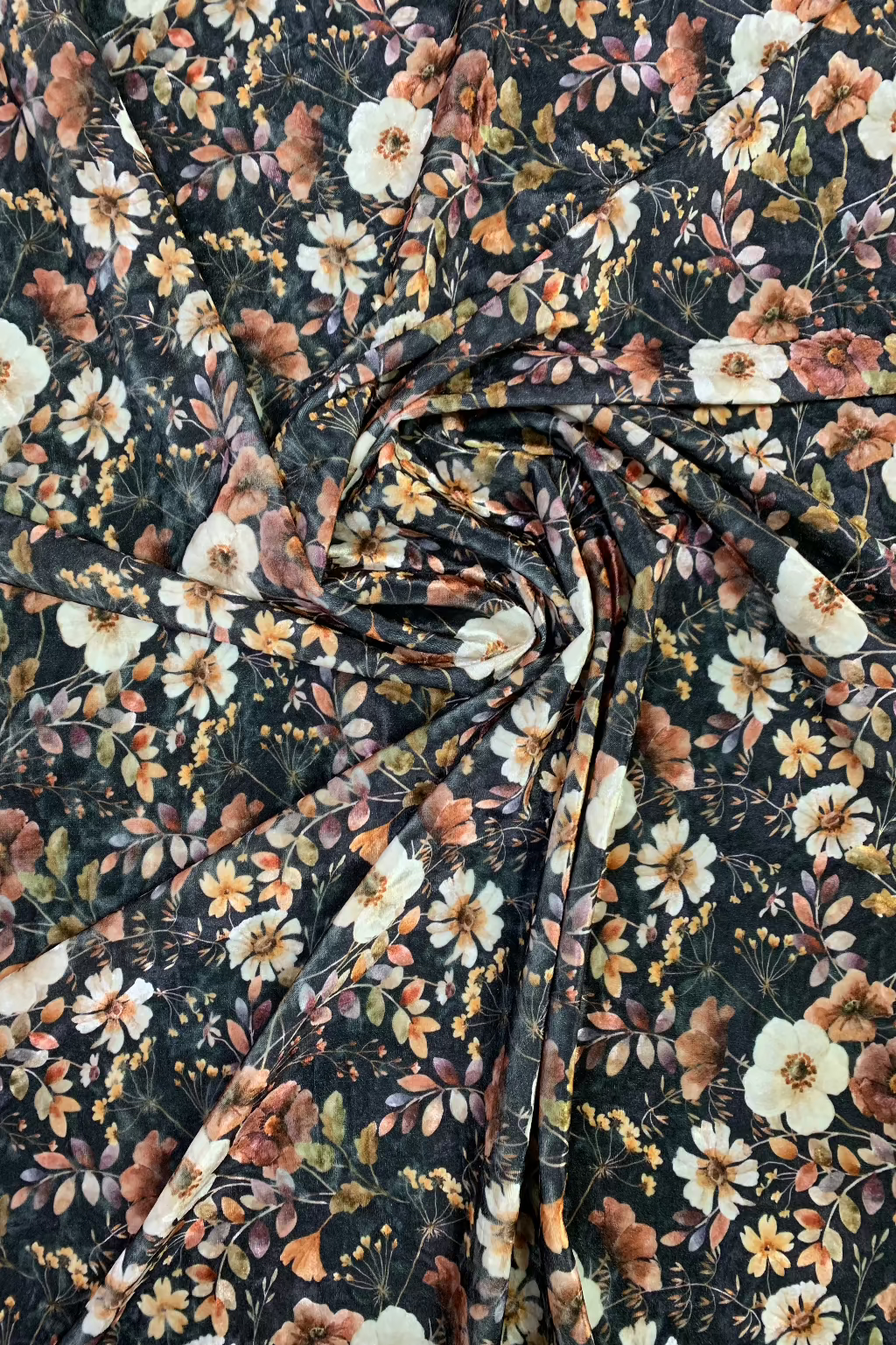Floral Print Spandex Velvet Loose Fabric Per Metre