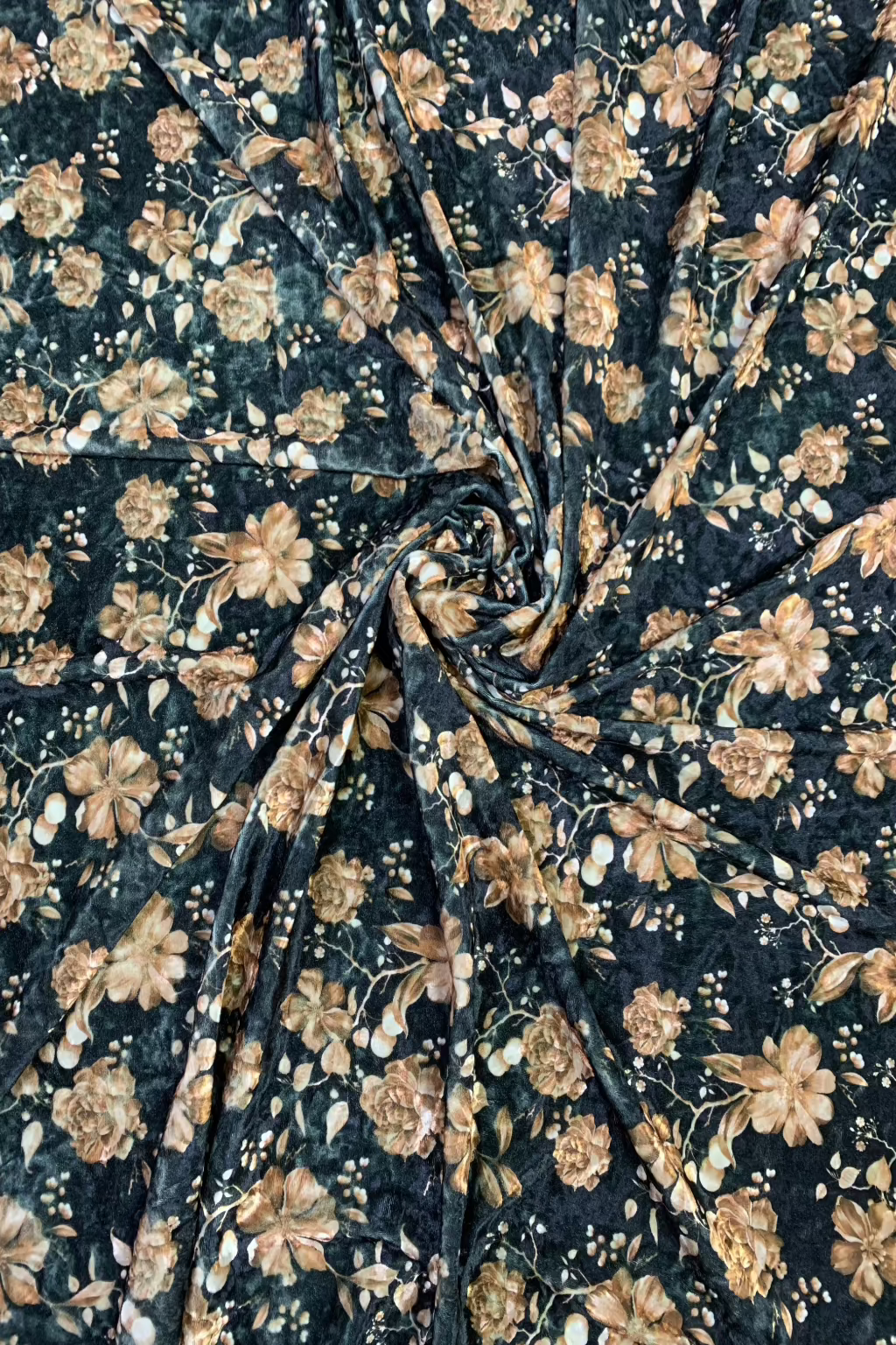 Floral Print Spandex Velvet Loose Fabric Per Metre