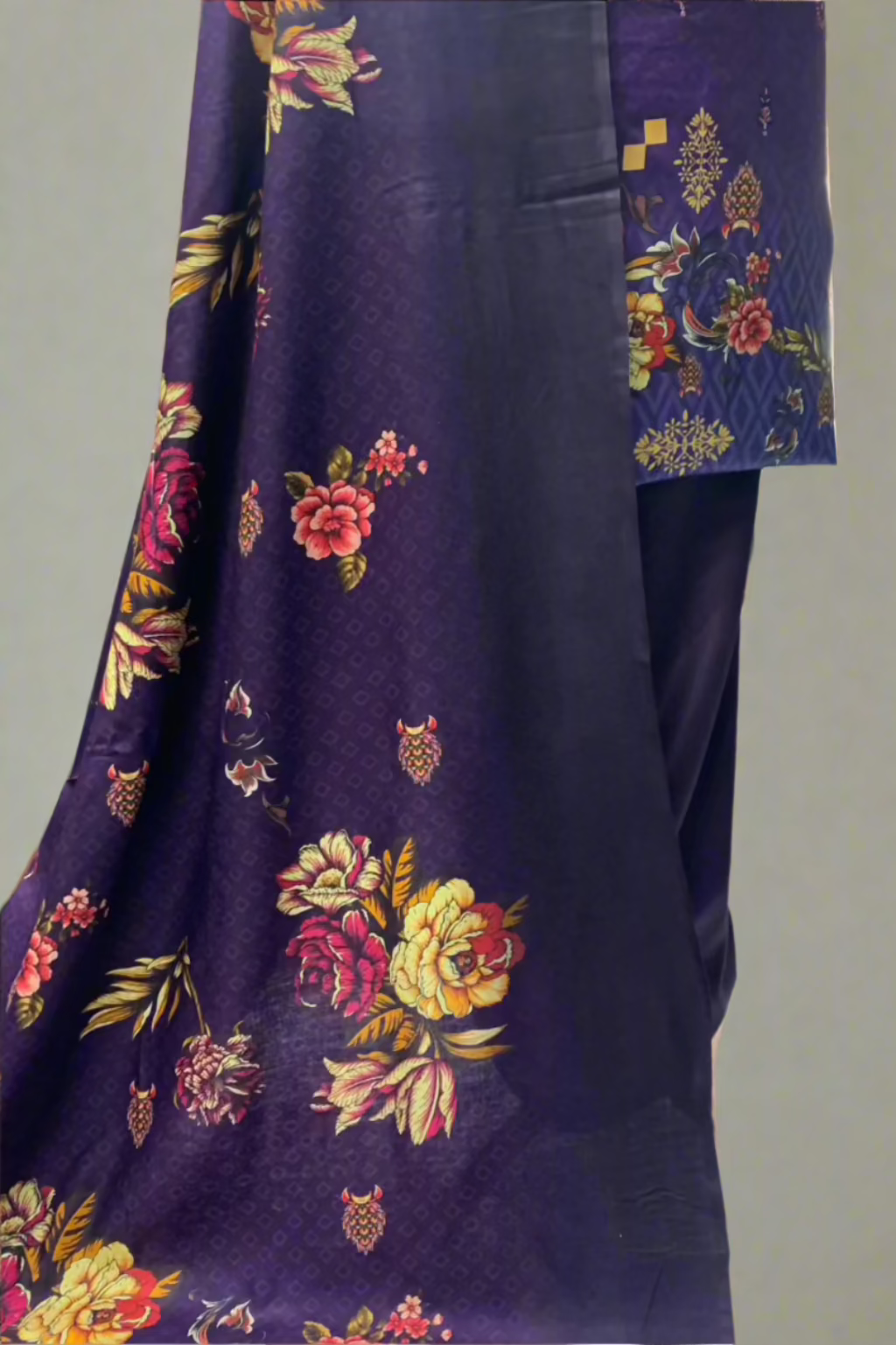 JN1 Floral Embroidery Printed Linen 3pc Unstitched Suit