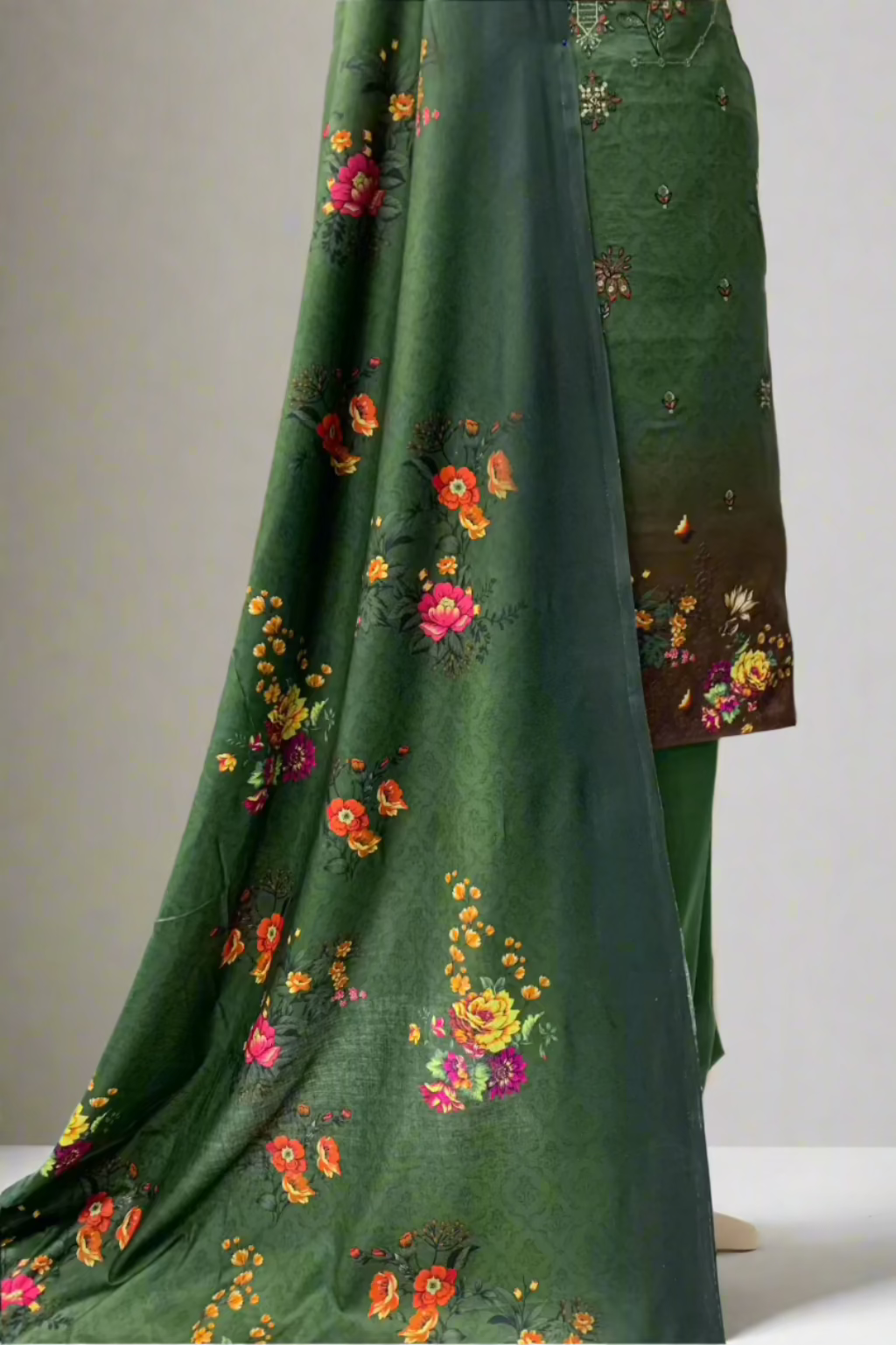 JN1 Floral Embroidery Printed Linen 3pc Unstitched Suit