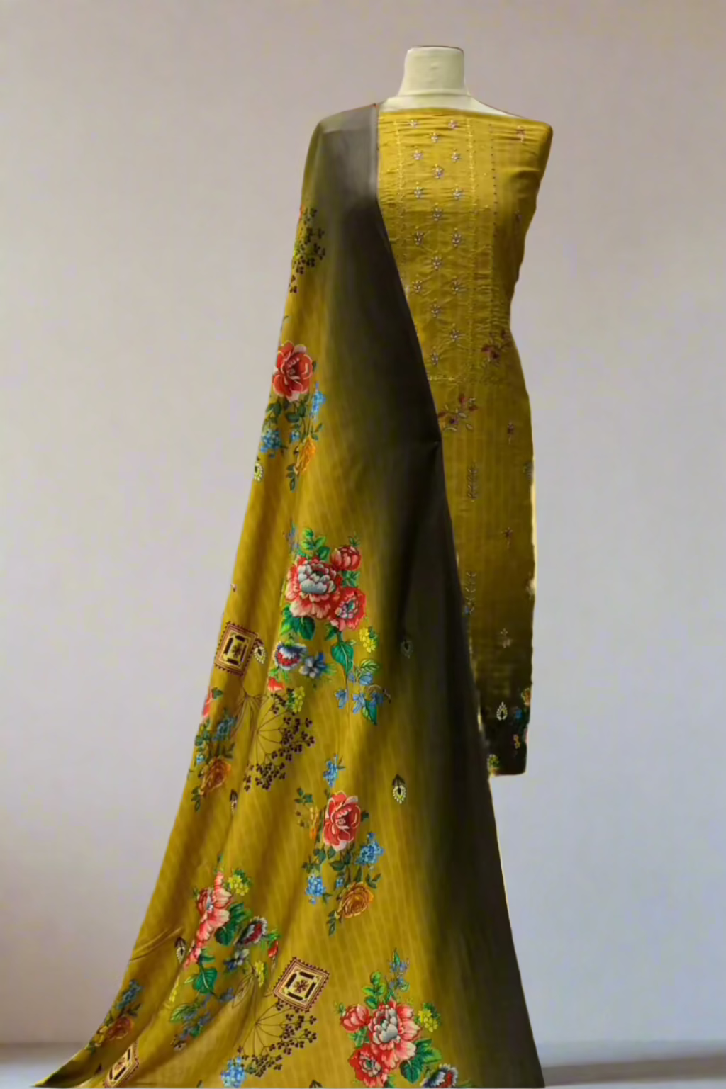 JN1 Floral Embroidery Printed Linen 3pc Unstitched Suit