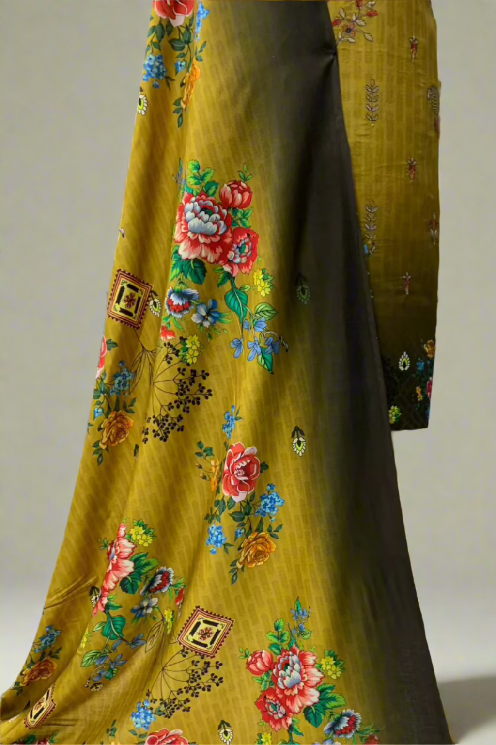 JN1 Floral Embroidery Printed Linen 3pc Unstitched Suit