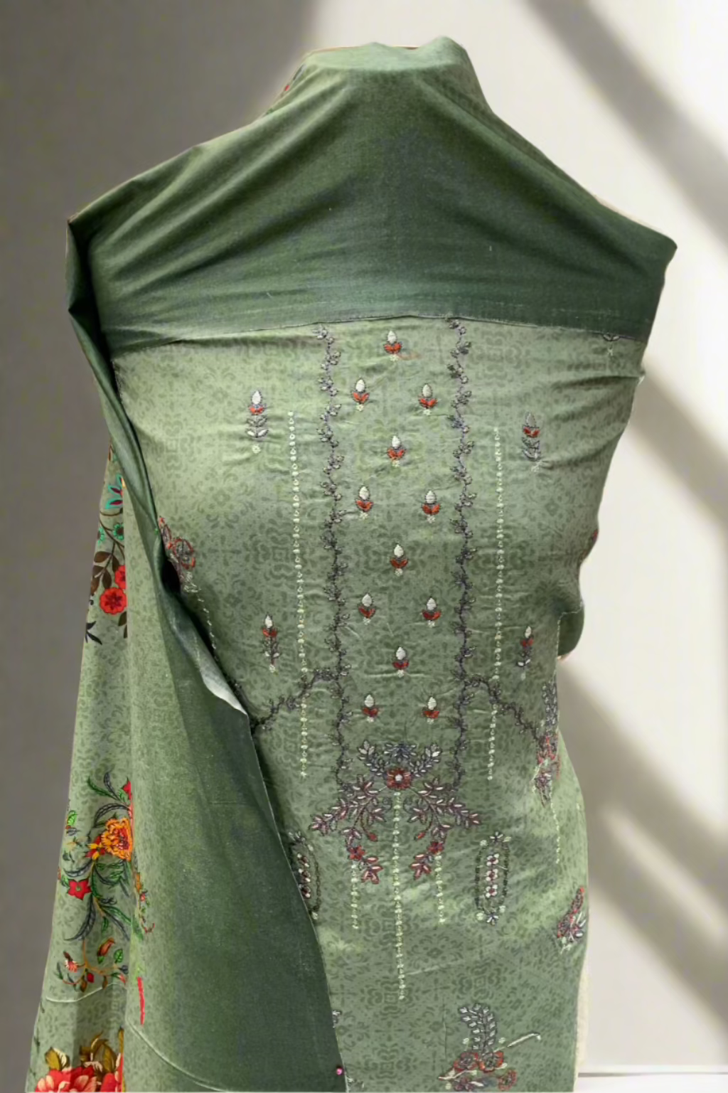 JN1 Floral Embroidery Printed Linen 3pc Unstitched Suit