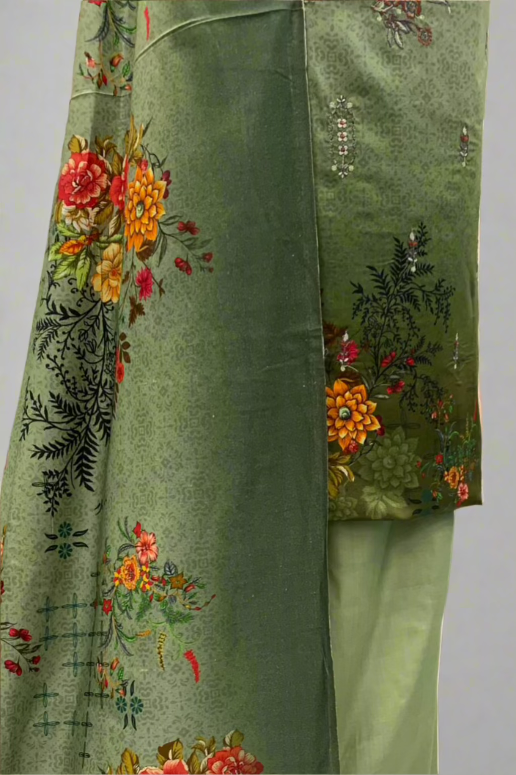 JN1 Floral Embroidery Printed Linen 3pc Unstitched Suit