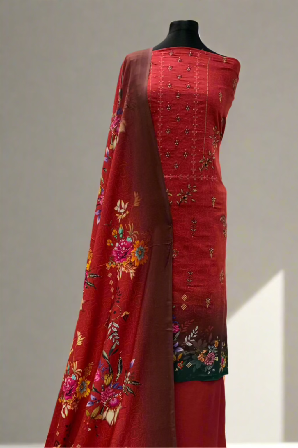 JN1 Floral Embroidery Printed Linen 3pc Unstitched Suit