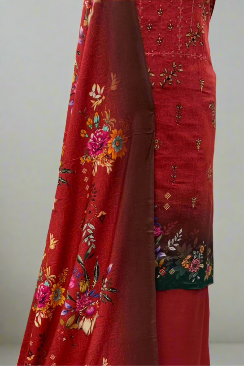 JN1 Floral Embroidery Printed Linen 3pc Unstitched Suit