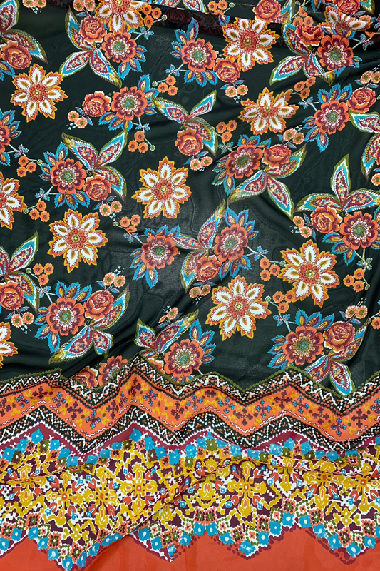 Black Flower Print Chiffon Loose Fabric £1 Per Metre