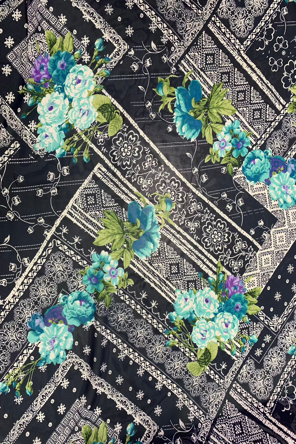 Navy Vintage Floral Print Chiffon Loose Fabric £1 Per Metre