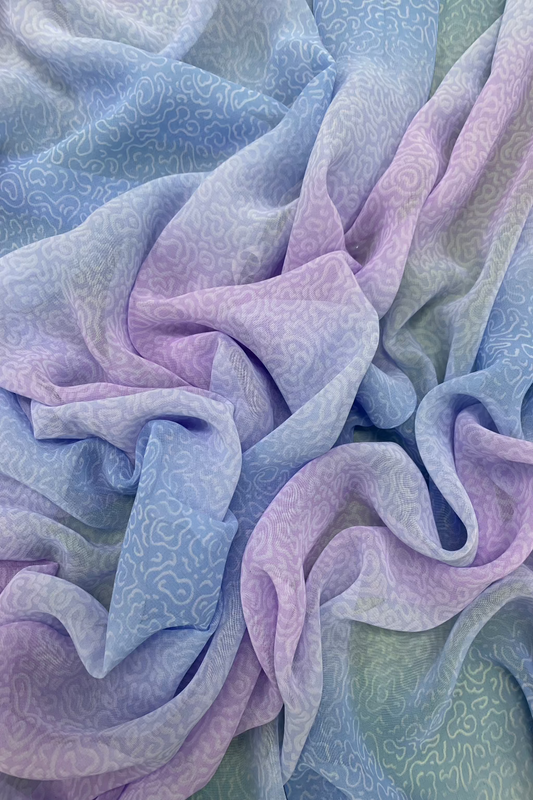 Blue Squiggles Print Chiffon Loose Fabric £1 Per Metre