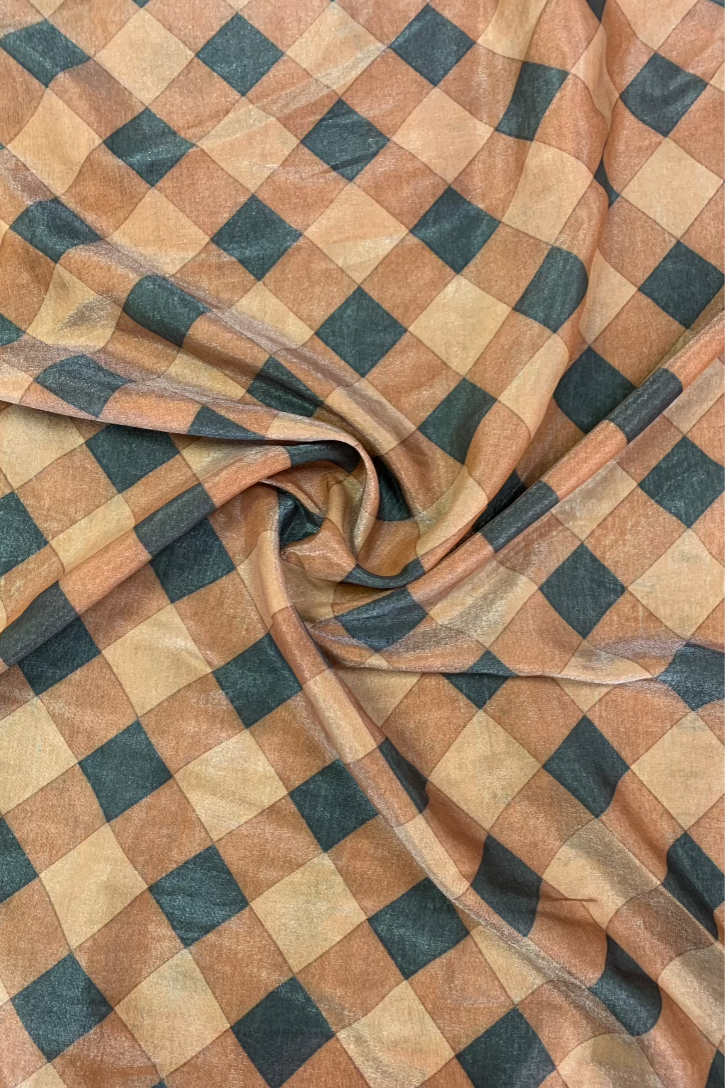 Brown Check Shimmer Polyester Loose Fabric £1 Per Metre