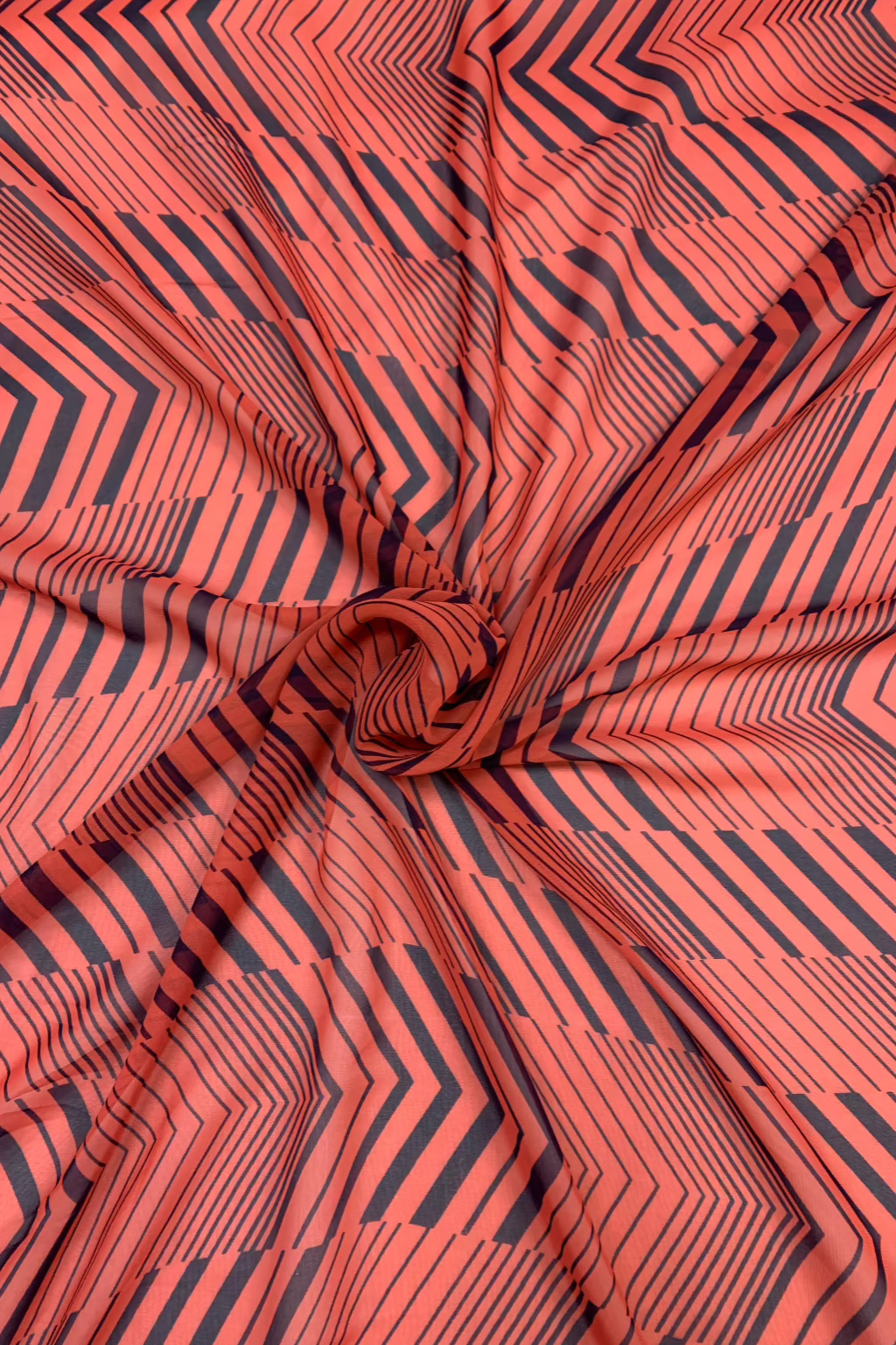 Red Zig Zag Stripe Print Chiffon Loose Fabric £1 Per Metre