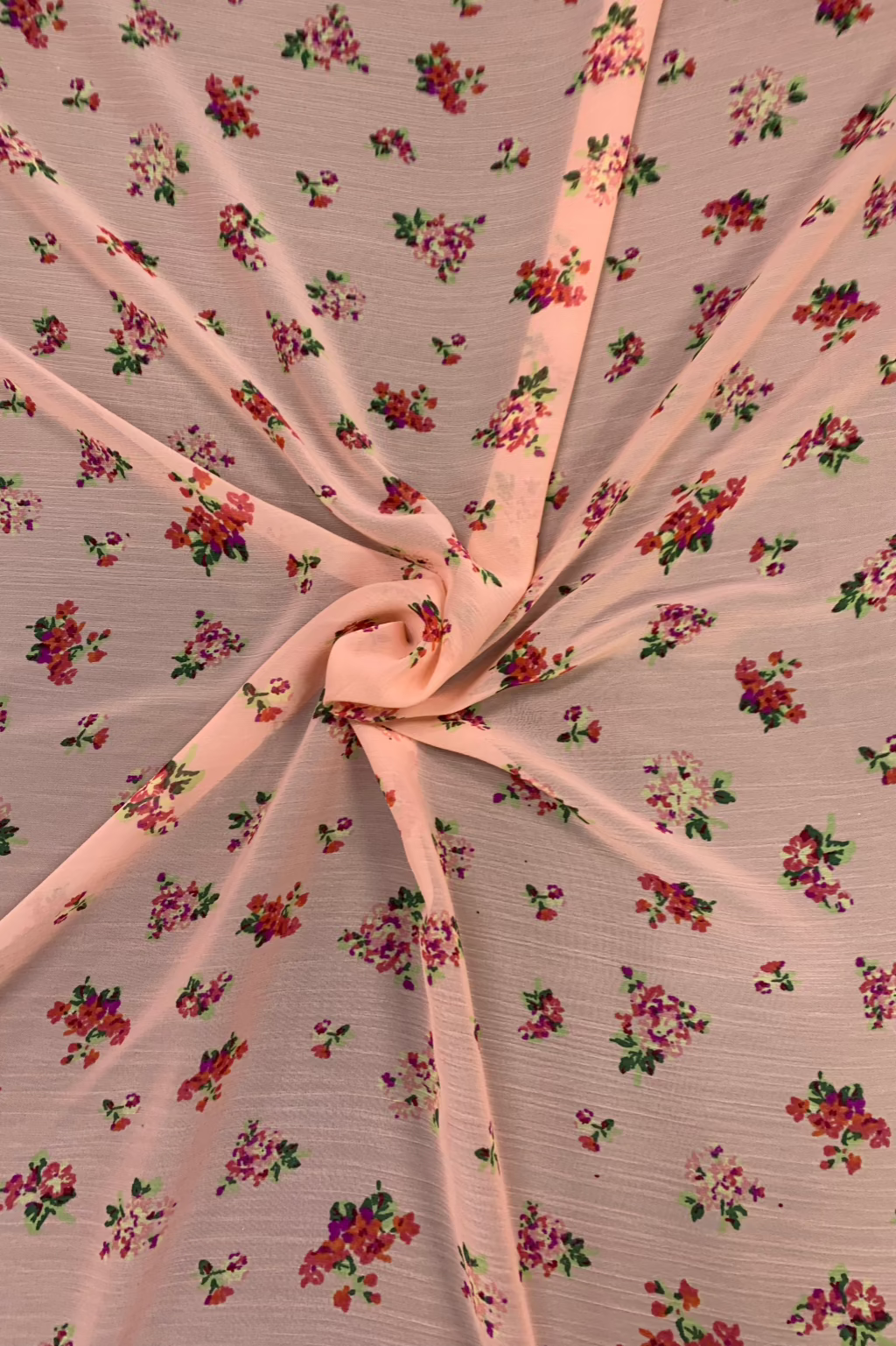 Peach Ditsy Floral Print Chiffon Loose Fabric £1 Per Metre